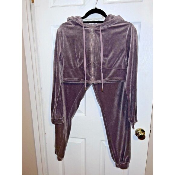 BETTER BE Womens Velour Cropped Hoodie Tracksuit Sz L Juniors - Picture 1 of 16